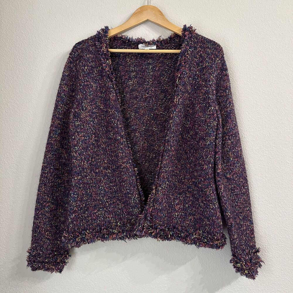 David Brooks Womens Cardigan Knit Purple Y2K Retro Cabincore Winter Mohair Large